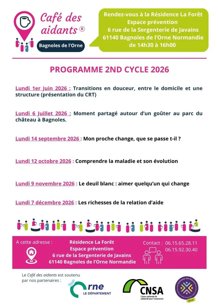 Image par défaut illustrant le propos de l'article Bagnoles : Programme du Café des aidants du 2ème semestre 2026 de Coeur de Nacre